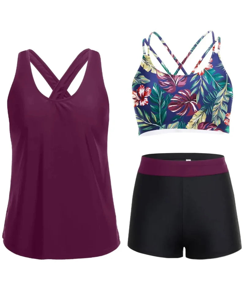 3-Piece Tummy Control Tankini Swimwear