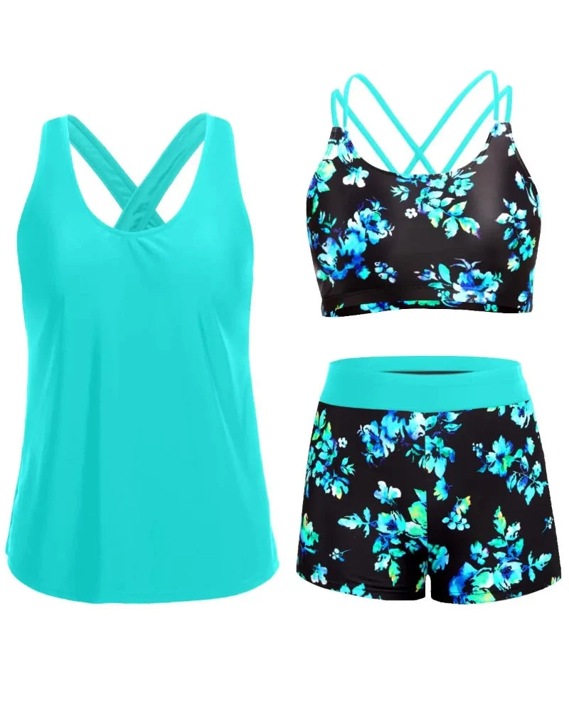 3-Piece Tummy Control Tankini Swimwear