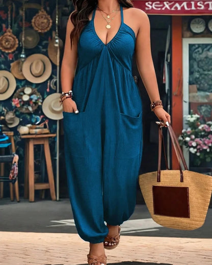 Women’s Pocket Jumpsuit, Sleeveless Casual Plus Size