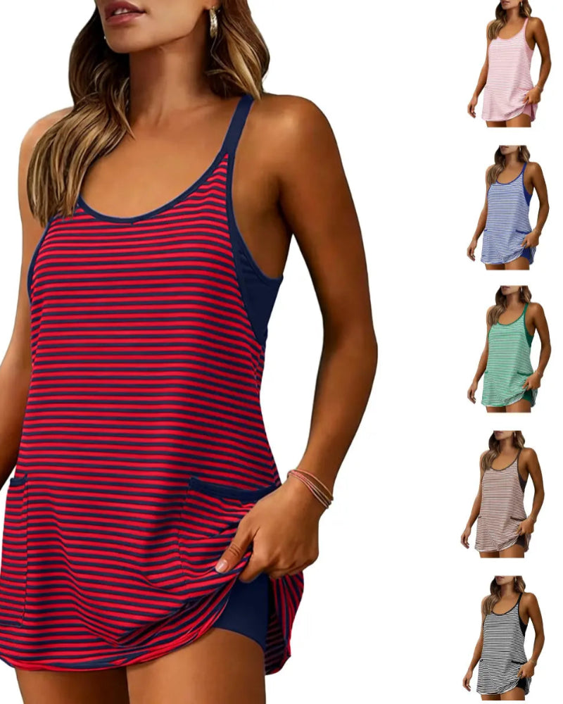 Casual Sleeveless Mini Dress With Built-In Shorts