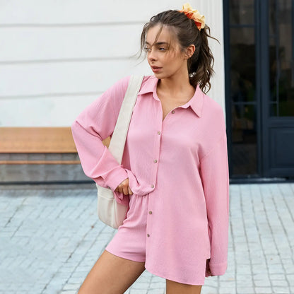 Women Gauze Shirt Shorts Set 2-in-1 Oversized Beach Cover Up Outfit