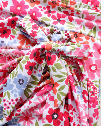 Floral Tie-Front Swim Dress with Knot Detail and Bloom Print