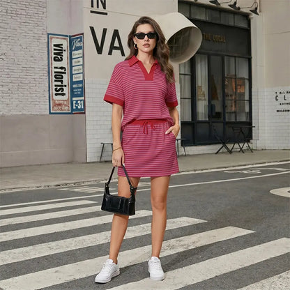 2-Piece V-Neck Polo Skort with Built-in Shorts