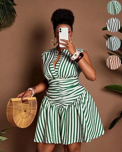 Plus Size Casual Striped Waist Cinched Dress