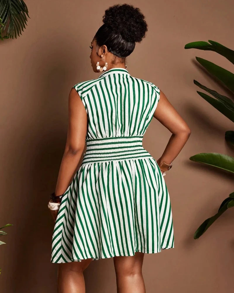 Plus Size Casual Striped Waist Cinched Dress