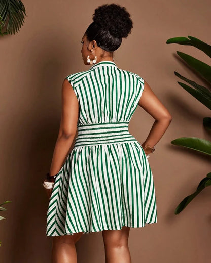 Plus Size Casual Striped Waist Cinched Dress