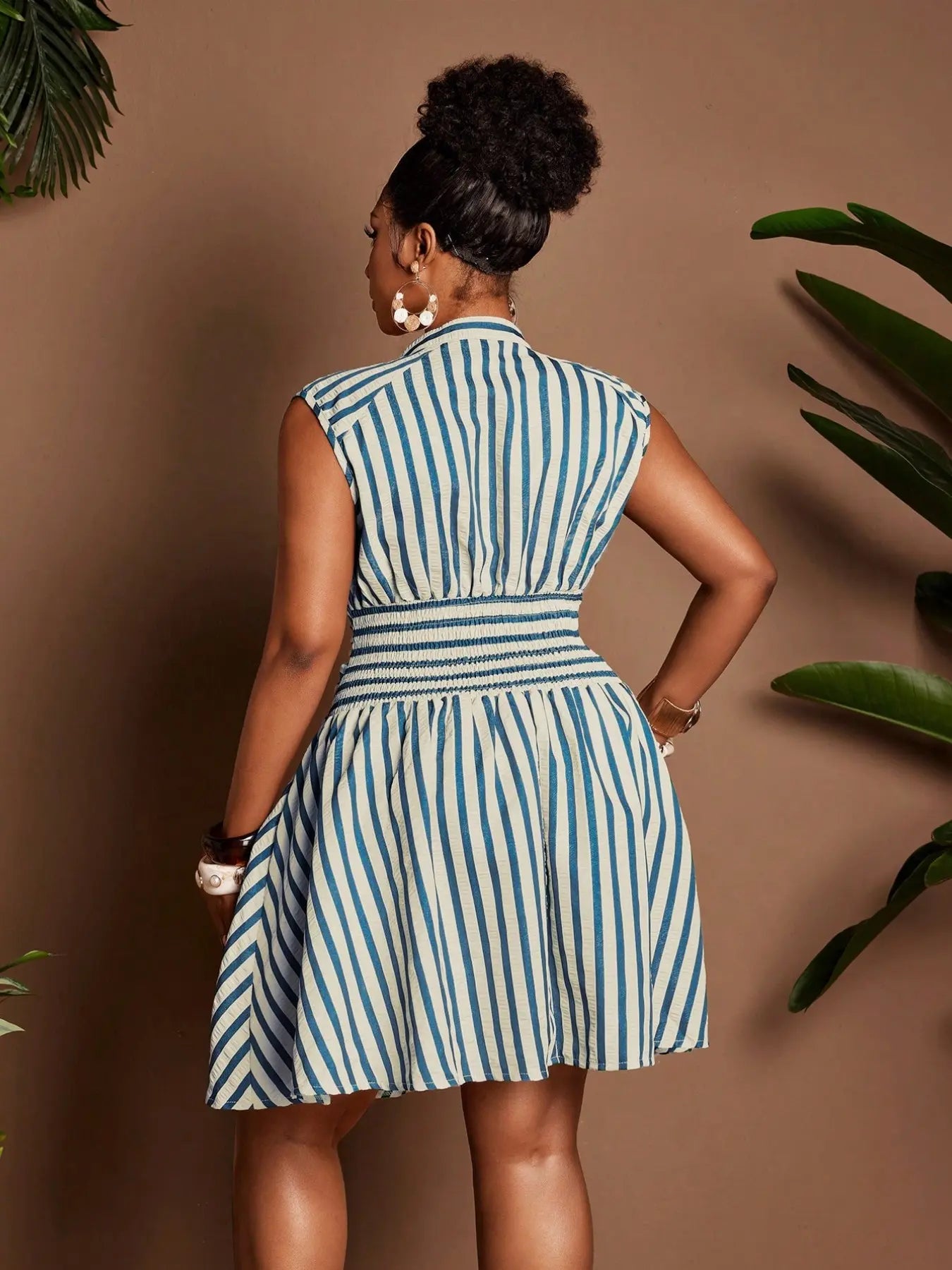Plus Size Casual Striped Waist Cinched Dress