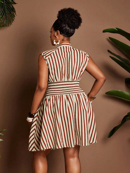 Plus Size Casual Striped Waist Cinched Dress