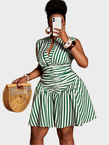 Plus Size Casual Striped Waist Cinched Dress