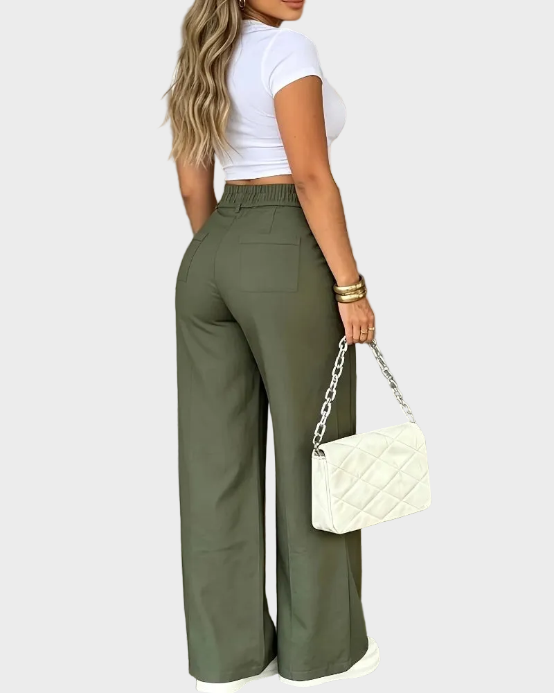 High Waist Wide Leg Pleated Casual Pants