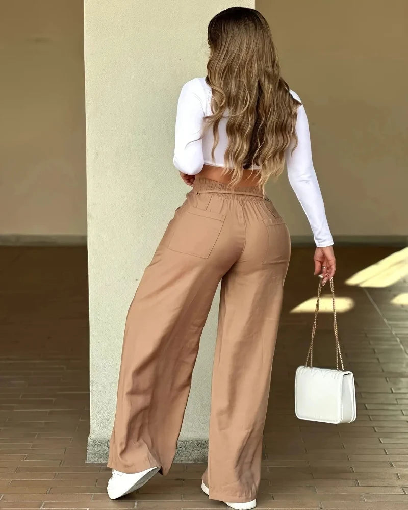 High Waist Wide Leg Pleated Casual Pants