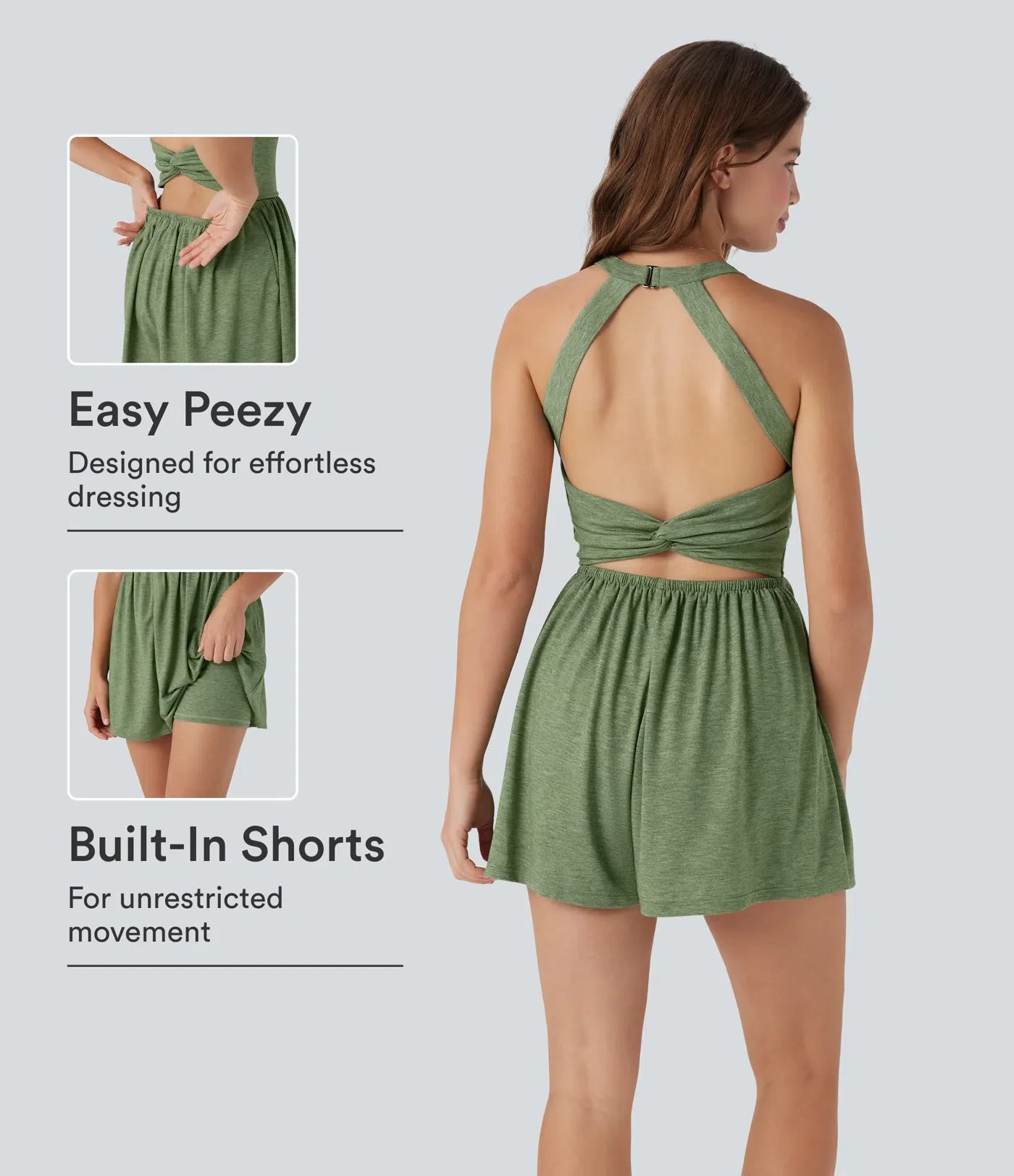 Backless Twisted Side Pocket 2-in-1 Resort Romper-Easy Peezy Edition