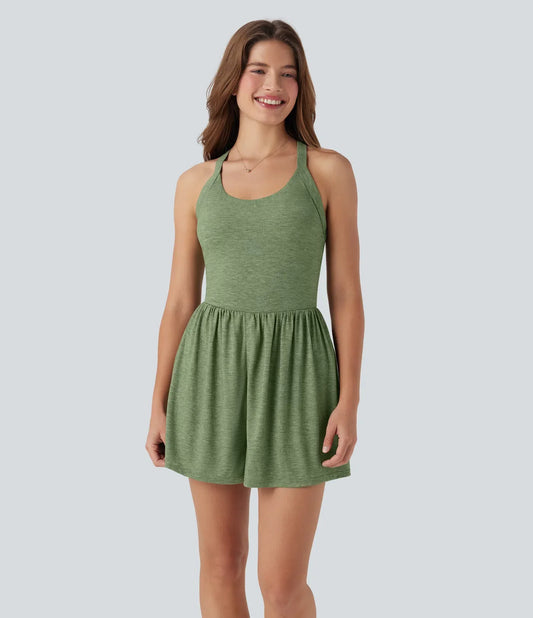 Backless Twisted Side Pocket 2-in-1 Resort Romper-Easy Peezy Edition