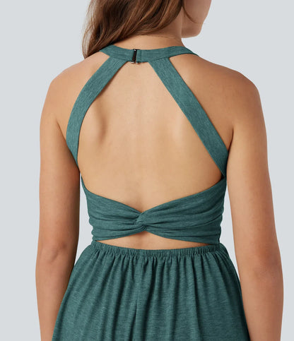Backless Twisted Side Pocket 2-in-1 Resort Romper-Easy Peezy Edition
