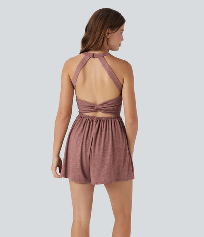Backless Twisted Side Pocket 2-in-1 Resort Romper-Easy Peezy Edition