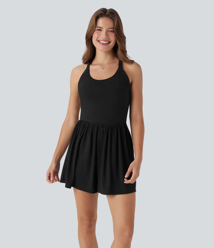 Backless Twisted Side Pocket 2-in-1 Resort Romper-Easy Peezy Edition