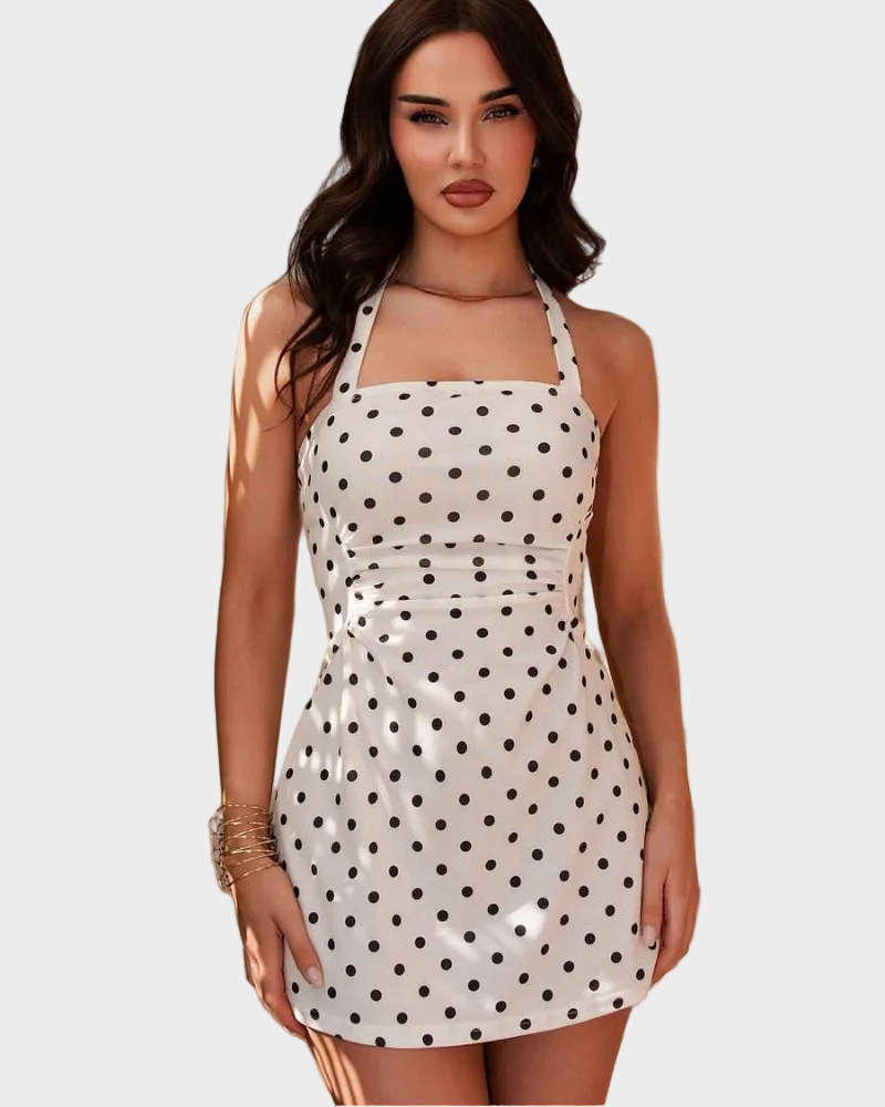 Ruched Tie-Back Halter A-Line Dress