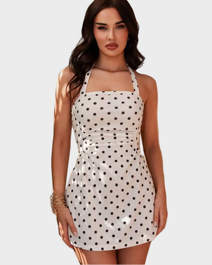 Ruched Tie-Back Halter A-Line Dress