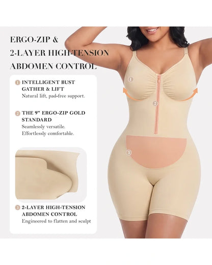 Zip-Up Tummy Control Shaping Bodysuit