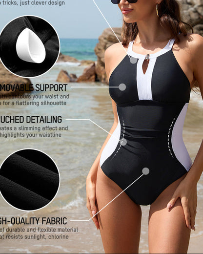 Full Coverage Retro Color Block Swimwear
