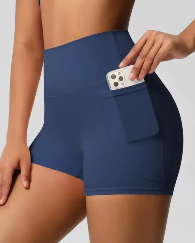 High-Waisted Tummy Control Athletic Shorts with Side Pockets