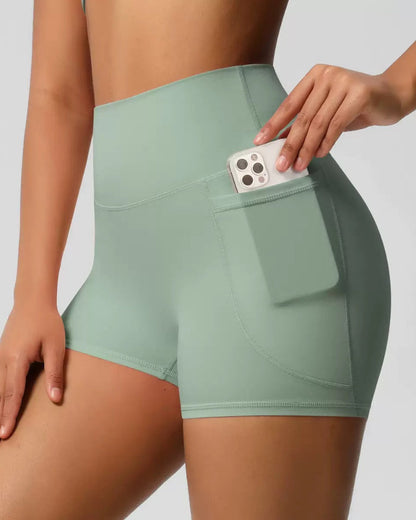 High-Waisted Tummy Control Athletic Shorts with Side Pockets