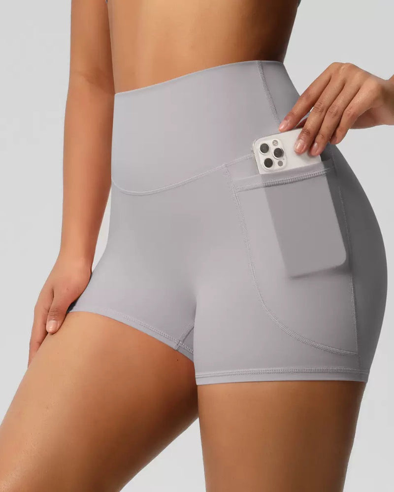High-Waisted Tummy Control Athletic Shorts with Side Pockets