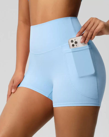 High-Waisted Tummy Control Athletic Shorts with Side Pockets