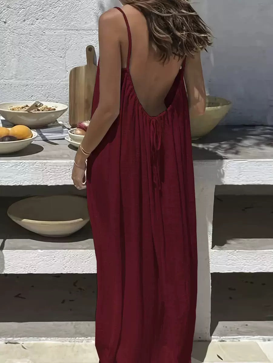 Women’s Elegant Solid Color Backless Slip Dress