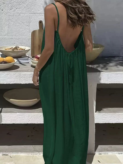 Women’s Elegant Solid Color Backless Slip Dress