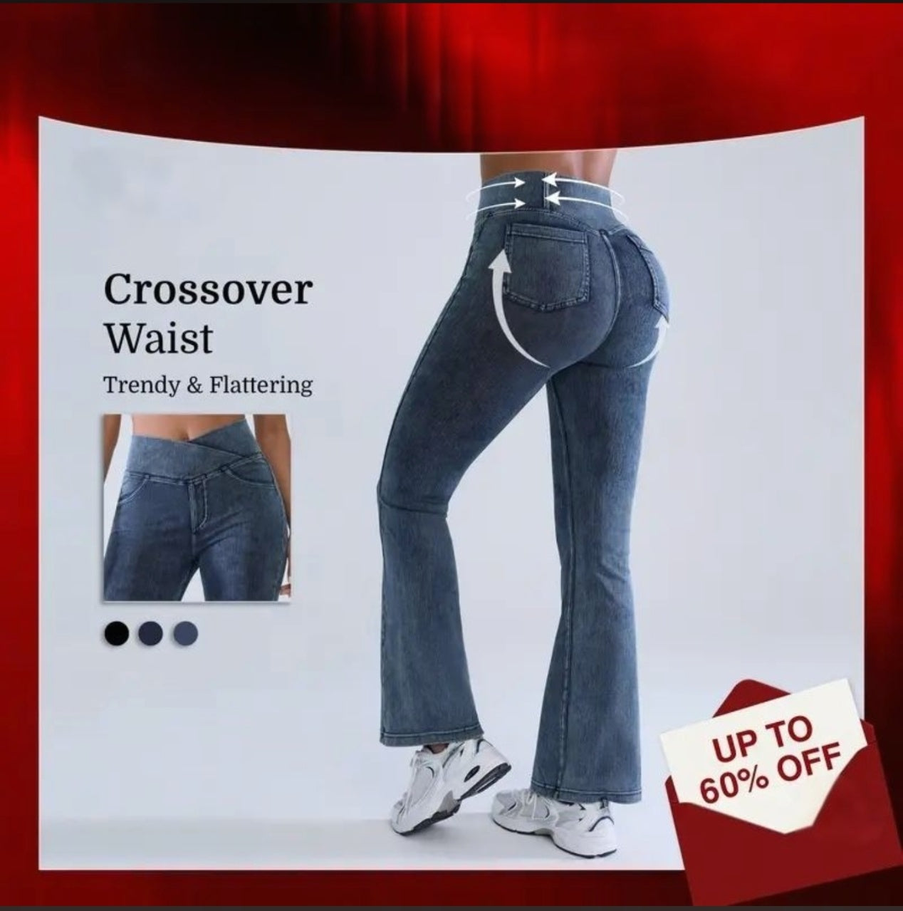 SHAPECURVE Crossover Denim Side Pockets Sculpting Leggings