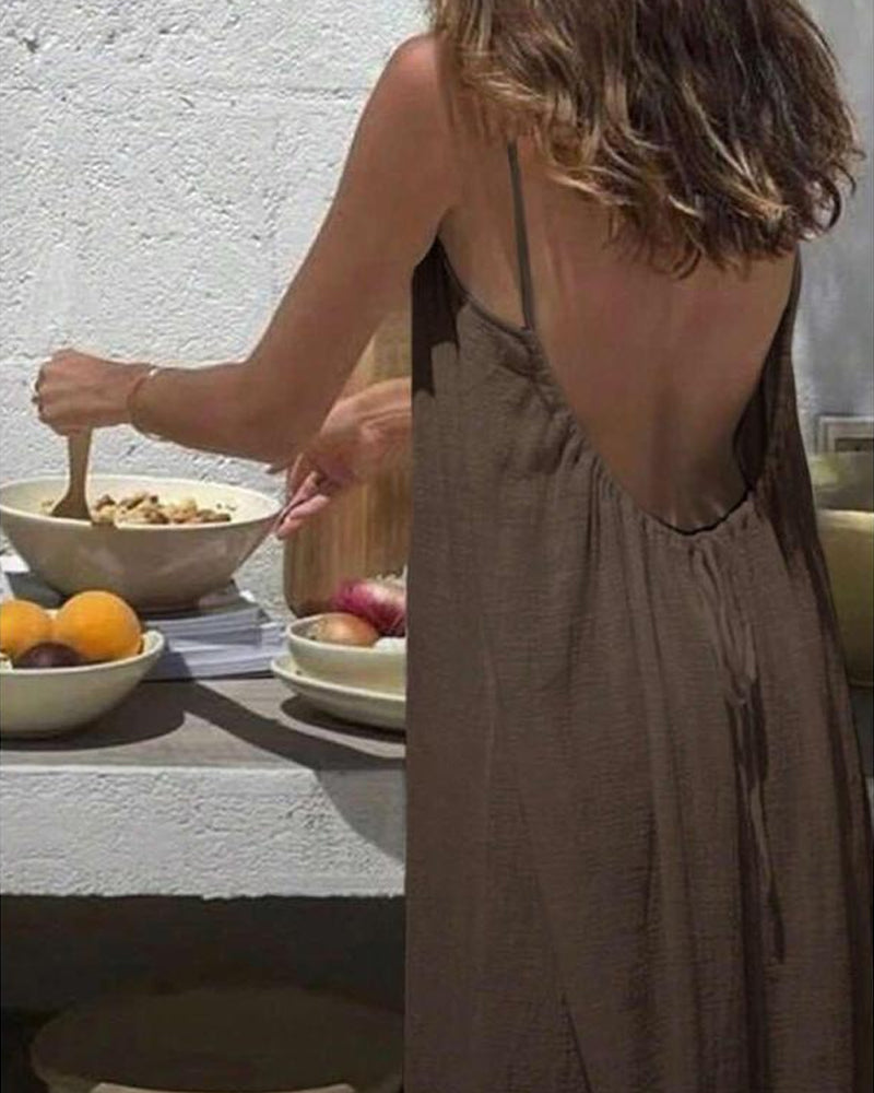 Women’s Chic Solid Color Backless Cami Dress