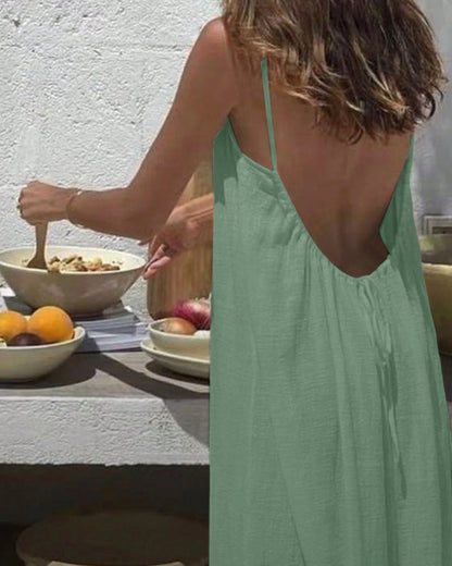 Women’s Chic Solid Color Backless Cami Dress
