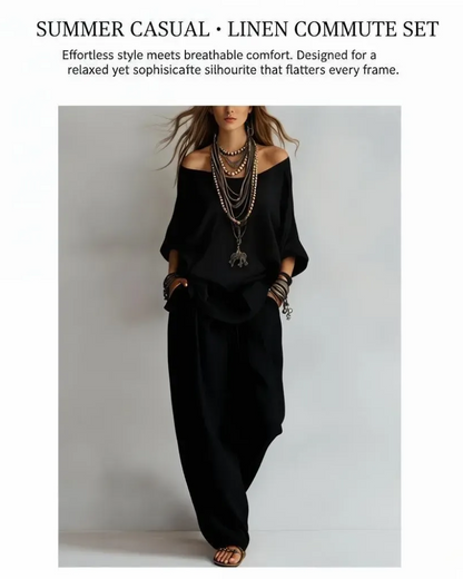 Summer Linen Set Relaxed Fit Top & Wide-Leg Pants Effortless Casual Wear