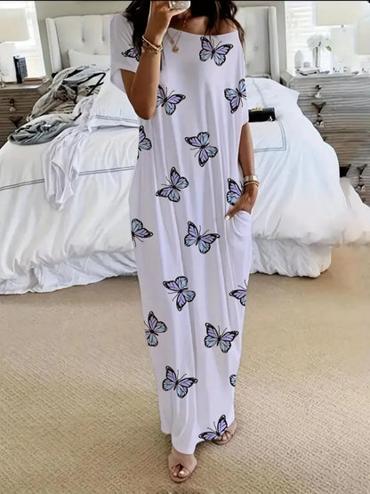 Women’s Solid Color Batwing Sleeve Casual Nightdress