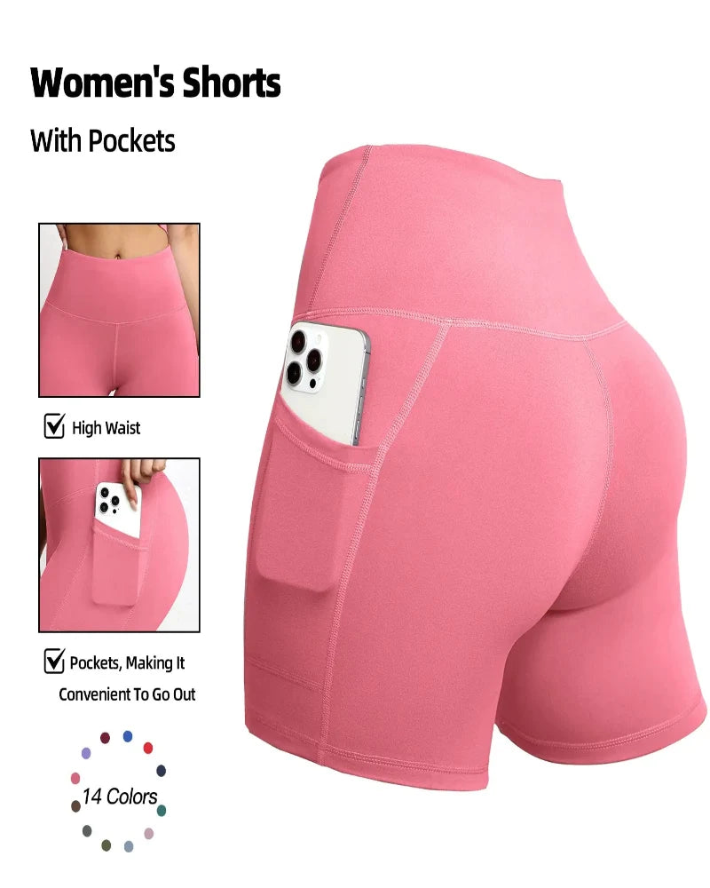 High-Waisted Tummy Control Athletic Shorts with Side Pockets