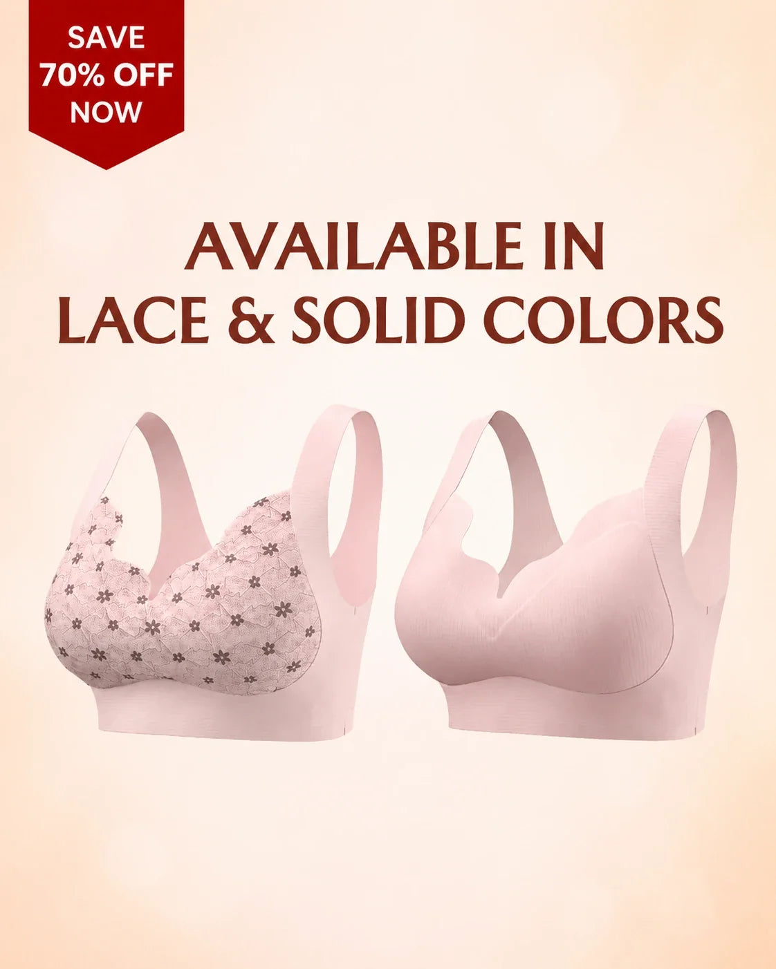 Seamless Wire-Free Push-Up Bra with Full Coverage Support