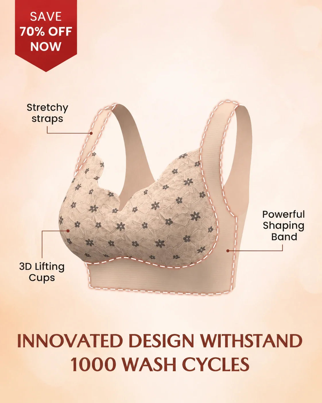 Seamless Wire-Free Push-Up Bra with Full Coverage Support