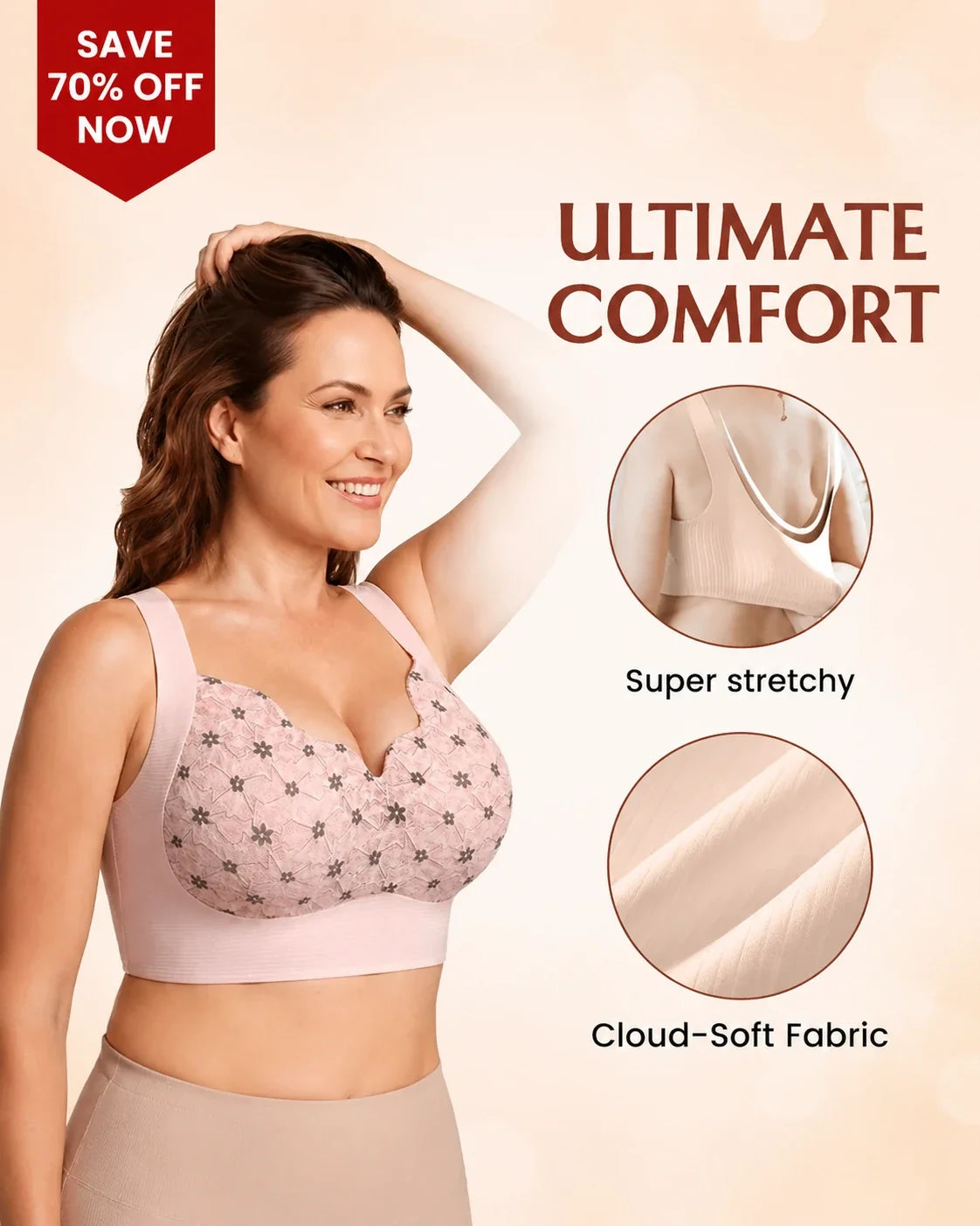 Seamless Wire-Free Push-Up Bra with Full Coverage Support