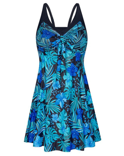 Women's Two Piece Swim Dress Plus Size Tummy Control Tankinis Swimdress Floral Printed Swimwear Swimsuits with Boyshort