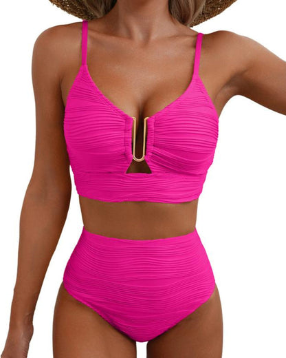2 Piece Tummy Control  Bikini Set U-Wire Cutout Swimsuit