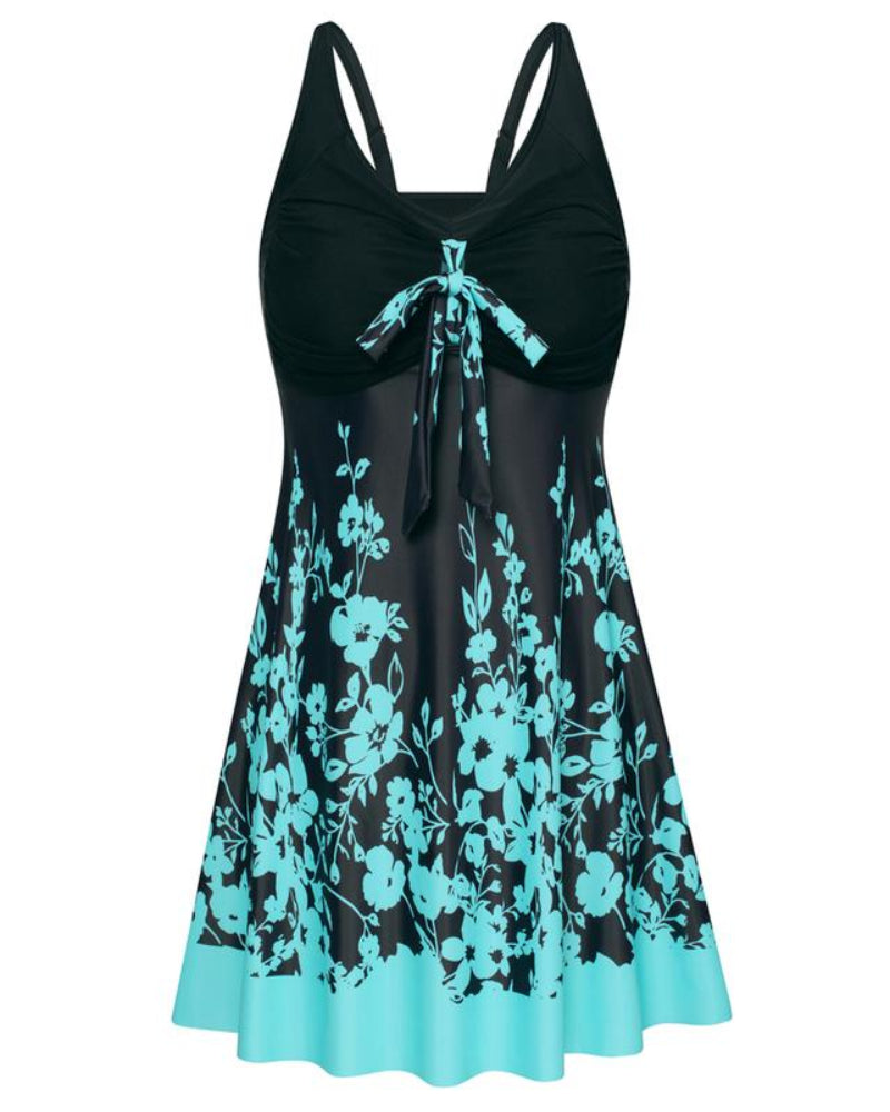 Women's Two Piece Swim Dress Plus Size Tummy Control Tankinis Swimdress Floral Printed Swimwear Swimsuits with Boyshort