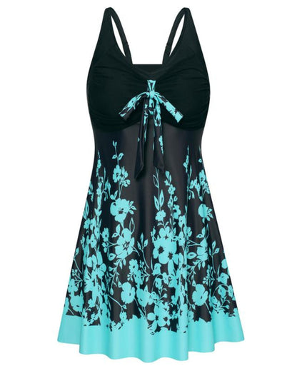 Women's Two Piece Swim Dress Plus Size Tummy Control Tankinis Swimdress Floral Printed Swimwear Swimsuits with Boyshort