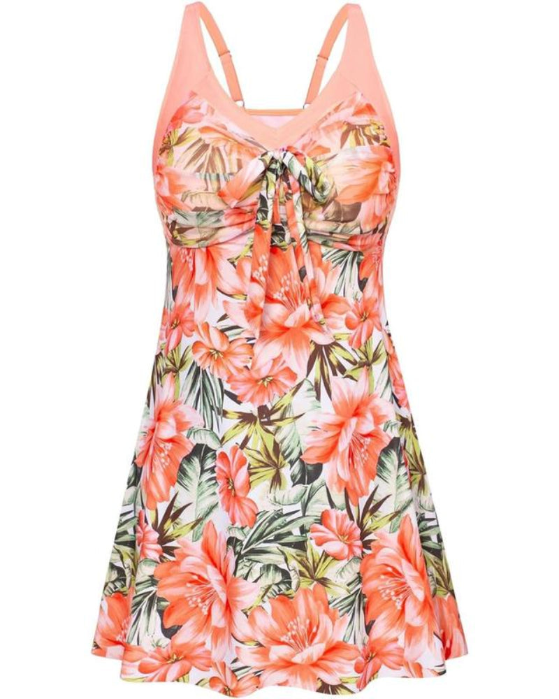 Women's Two Piece Swim Dress Plus Size Tummy Control Tankinis Swimdress Floral Printed Swimwear Swimsuits with Boyshort