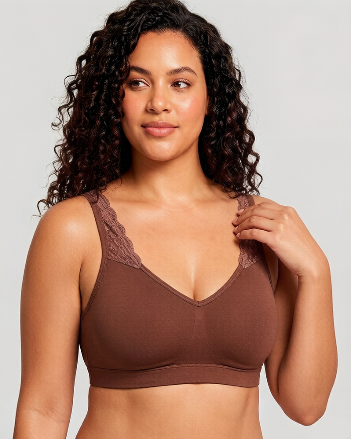 Wireless Seamless Bra with Lace Straps and Invisible Fit