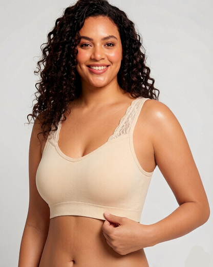 Wireless Seamless Bra with Lace Straps and Invisible Fit