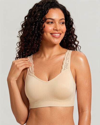 Wireless Seamless Bra with Lace Straps and Invisible Fit