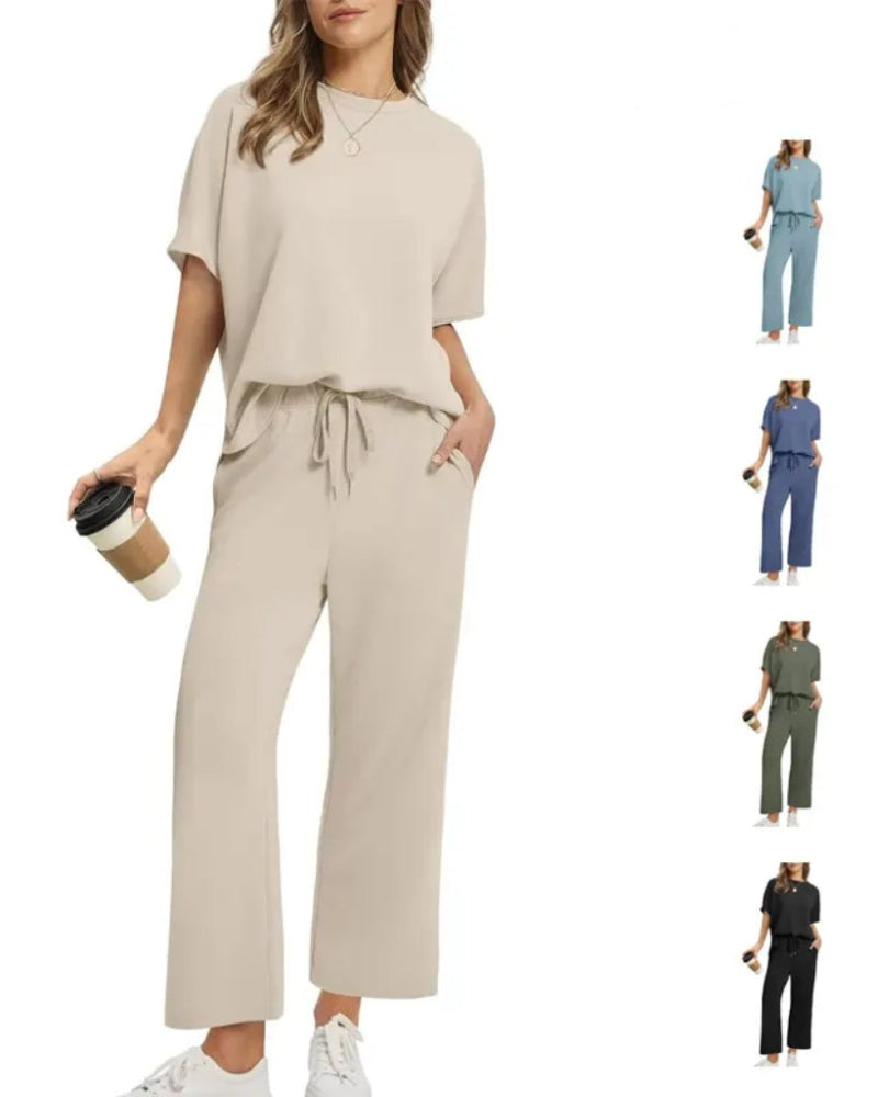 Women’s 2-Piece Set – Oversized Tee & Wide-Leg Pants, Casual Summer Wear